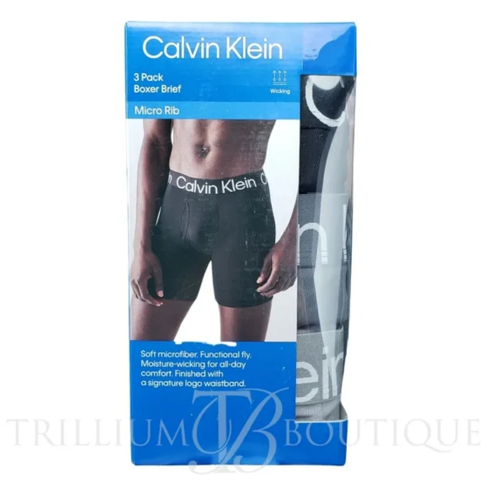 Calvin Klein Men's Micro Rib Boxer Briefs Underwear Moisture Wicking 3 Pair